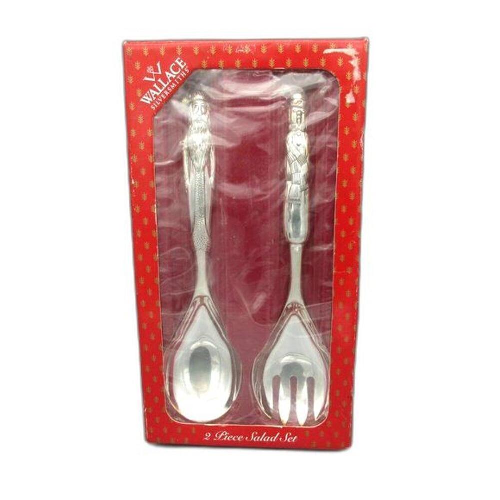 Wallace Silversmiths Santa & Snowman Silverplated 2 Piece Salad Serving Set 12in